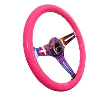Load image into Gallery viewer, NRG Classic Wood Grain Steering Wheel (350mm) Neon Pink Painted Grip w/Neochrome 3-Spoke Center