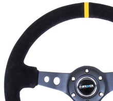 Load image into Gallery viewer, NRG Reinforced Steering Wheel (350mm / 3in. Deep) Blk Suede w/Circle Cut Spokes &amp; Single Yellow CM