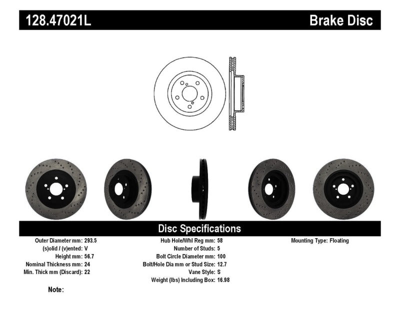 StopTech Drilled Sport Brake Rotor