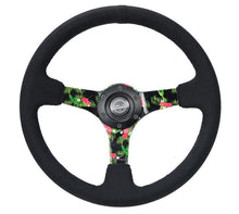 Load image into Gallery viewer, NRG Reinforced Steering Wheel (350mm / 3in. Deep) Black Suede w/ 5mm Floral 3-Spoke Center