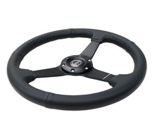 Load image into Gallery viewer, NRG Sport Steering Wheel (350mm / 1.5in Deep) Black Leather Black Stitch w/Matte Black Solid Spokes