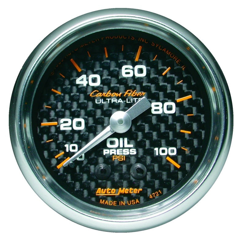 Autometer Carbon Fiber 52mm 100 PSI Mechanical Oil Pressure Gauge
