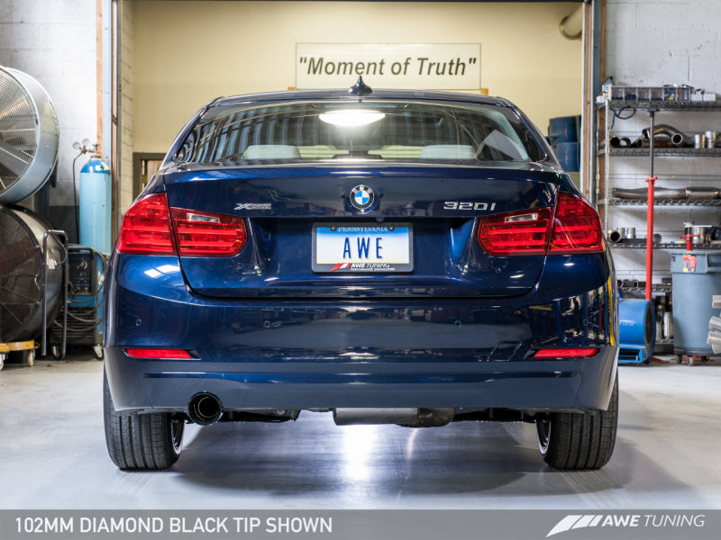 AWE Tuning 13-18 BMW 320i (F30) Touring Edition Exhaust w/ Performance Mid Pipe - Diamond Blk Tips