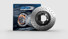 Load image into Gallery viewer, SHW 2020+ BMW X3 M 3.0L Left Front Cross-Drilled Lightweight Brake Rotor (34118054825)