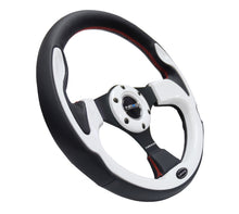 Load image into Gallery viewer, NRG Reinforced Steering Wheel (320mm) Blk w/White Trim &amp; 4mm 3-Spoke