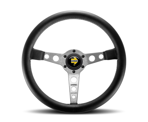 Momo Prototipo Steering Wheel 350 mm - Black Leather/Wht Stitch/Brshd Spokes