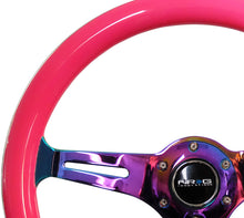 Load image into Gallery viewer, NRG Classic Wood Grain Steering Wheel (350mm) Neon Pink Painted Grip w/Neochrome 3-Spoke Center