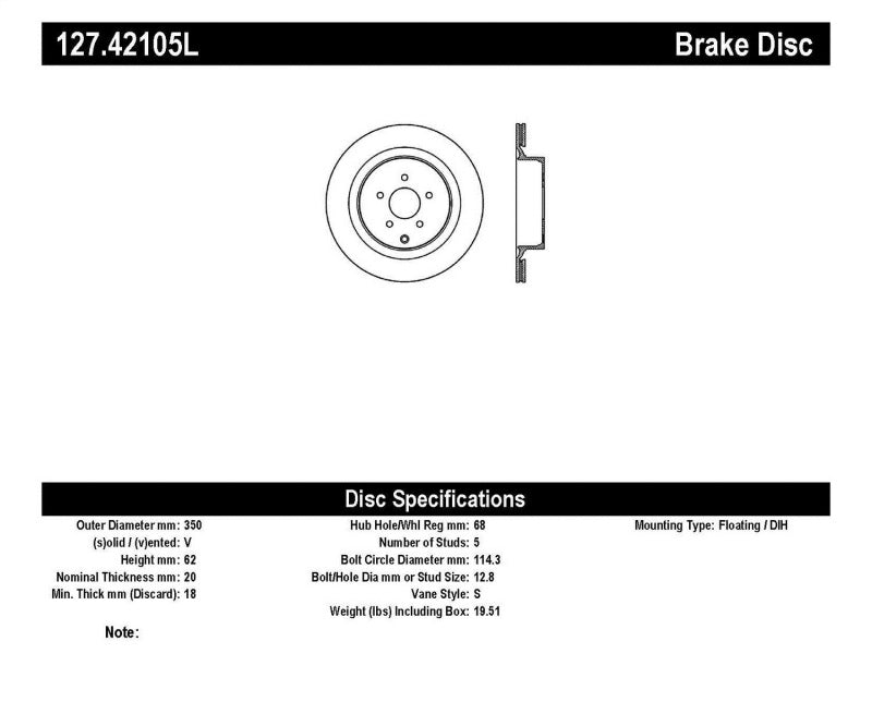 StopTech 09 Infiniti FX50 SportStop Slotted & Drilled Rear Left Rotor