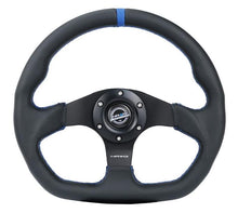 Load image into Gallery viewer, NRG Reinforced Steering Wheel (320mm) Sport Leather Flat Bottom w/ Blue Center/ Blue Stitching