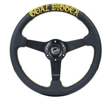Load image into Gallery viewer, NRG Sport Steering Wheel (350mm / 1.5in Deep) Black Leather/Gold Stitch w/Matte Black Solid Spokes
