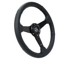 Load image into Gallery viewer, NRG Sport Steering Wheel (350mm / 1.5in Deep) Black Leather Black Stitch w/Matte Black Solid Spokes