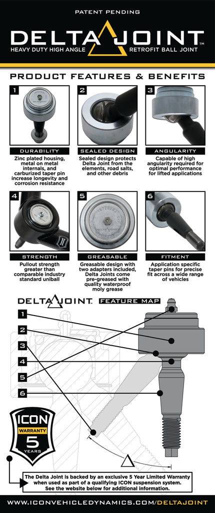 ICON 2007+ Toyota FJ / 2003+ Toyota 4Runner Non-ICON Upper Control Arm 1in Retrofit Delta Joint Kit